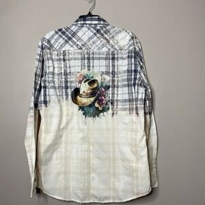 BKE Athletic Fit Mens western Bleach Shirt floral cowboy hat print on the back L